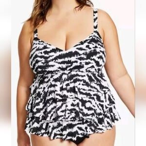 Swim Solutions Tummy Control V-neck One Pc Swimsuit Woman Plus 24W Black Tiered